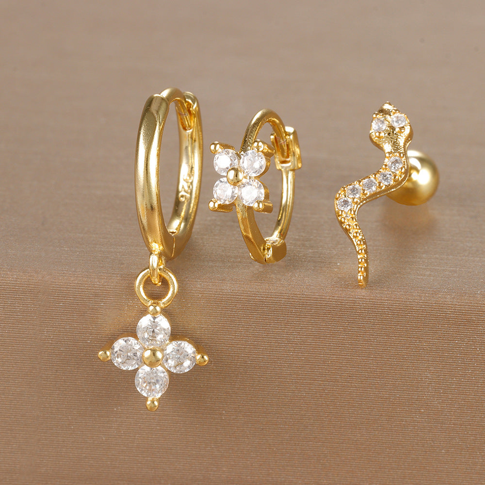 Women's Ear Micro Inlaid Zircon Flower Suit Light Rings