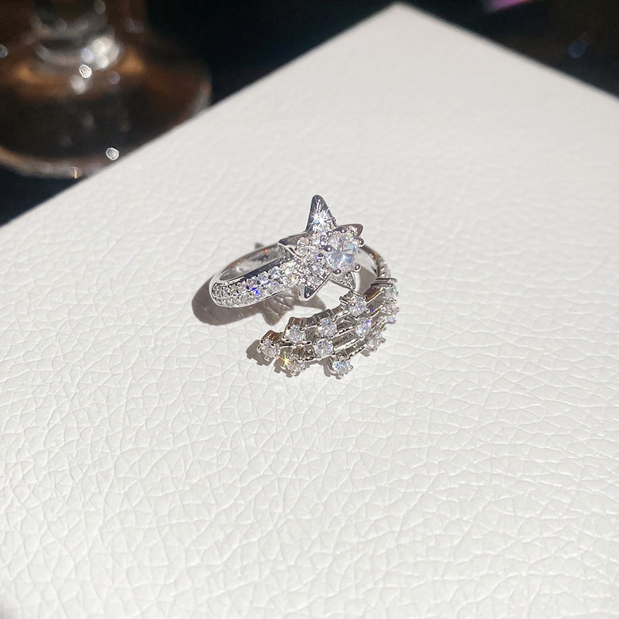 Blue Zircon Cross Open Daily Simple Commute Style Light Luxury Rings