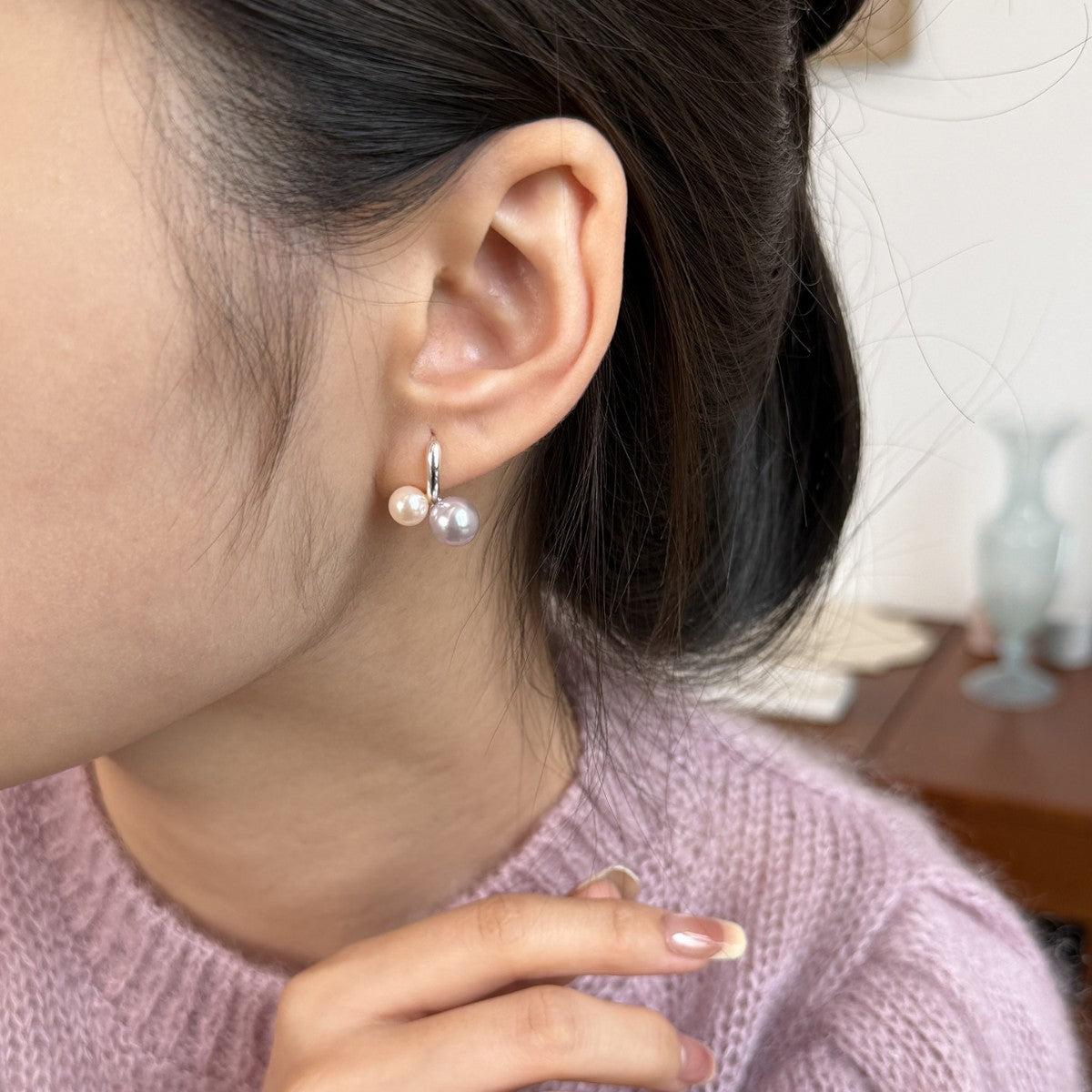 Gentle Spring Smokey Violet Pink Pearl Rings
