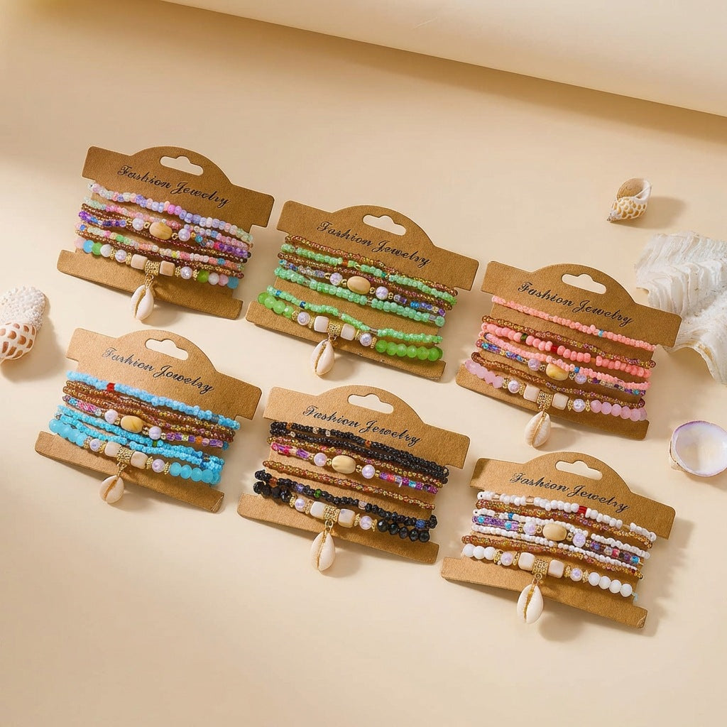 Women's Bohemian Shell Design Bead Elastic Bracelet