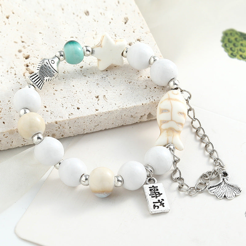 Chinese Ceramic Conch Turtle Beaded Single String Bracelets