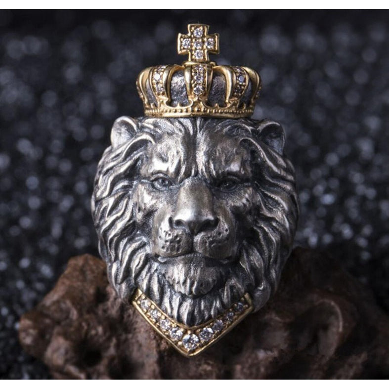 Men's Vintage Crown Lion Titanium Steel Cross Male Rings