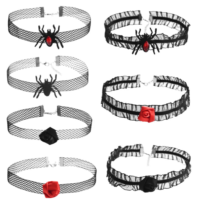Halloween Spider Lace Fabric Rose Flower Dance Party Dark Collar