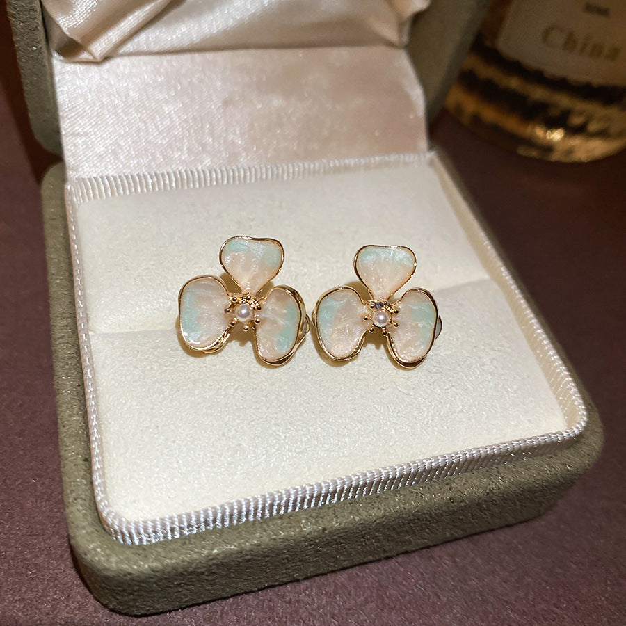 Blue Crystal Butterfly Flower Fashion Simple Fresh Light Luxury High Earrings
