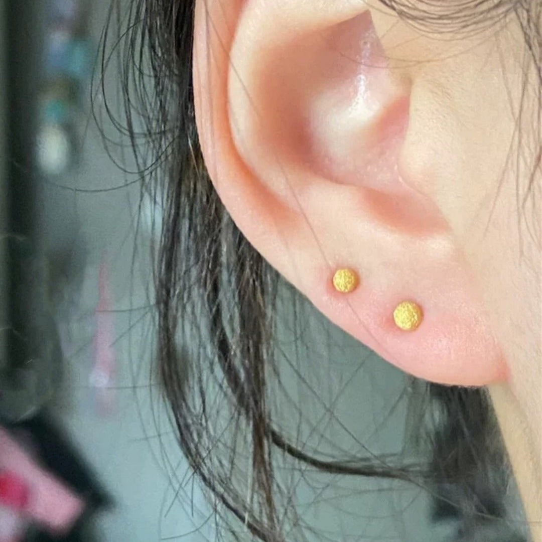 Women's Gold Round Beads Glazed Surface Matte Brass Gold-plated Stud Earrings