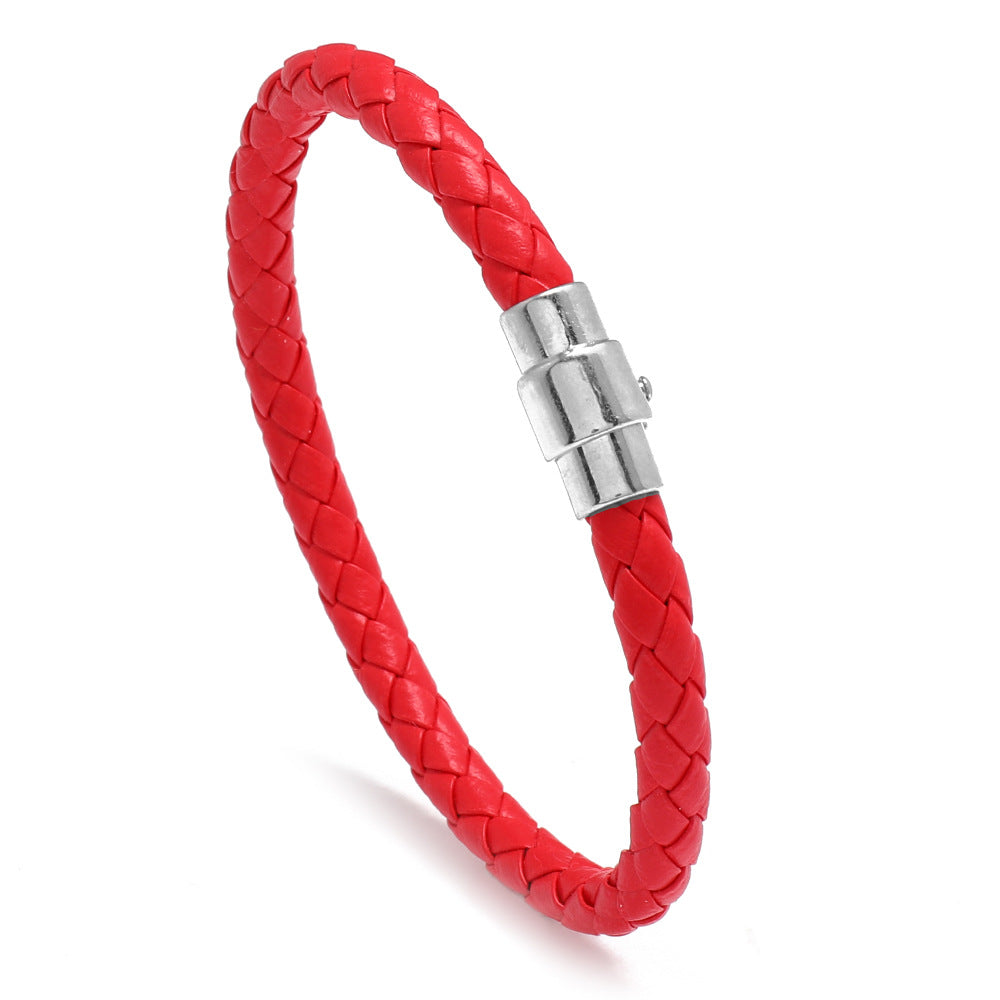 Men's Safety Catch Leather Rope Woven Couple Bracelet