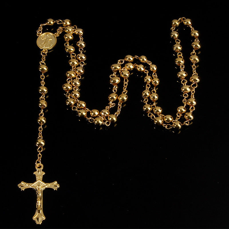 Men's String Beads Chain Cross Fashion Punk Personality Retro Necklace