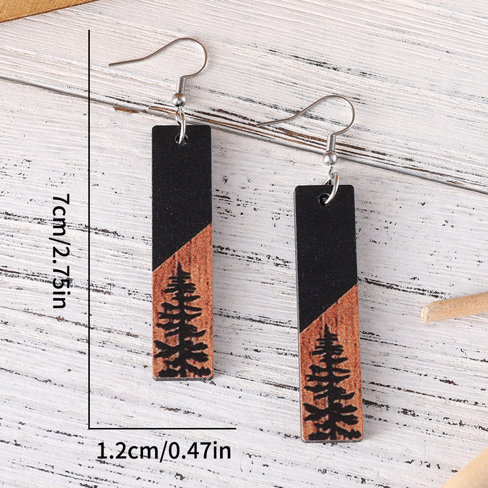 Women's Western Style Pine Star Moon Rectangular Geometric Earrings