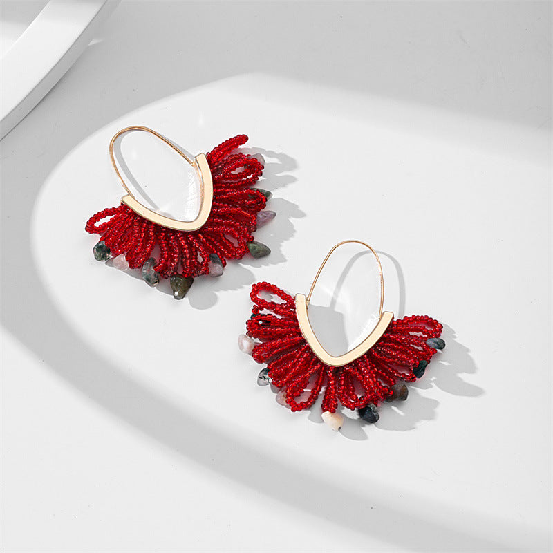 Women's Hand-woven Bead Christmas Hand-made Large V-shaped Earrings