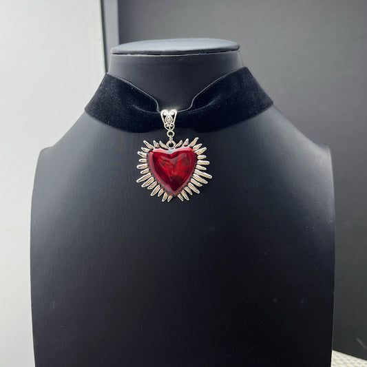 Dark Goth Punk Thorn Red Love Veet Vintage Distressed Style Collar