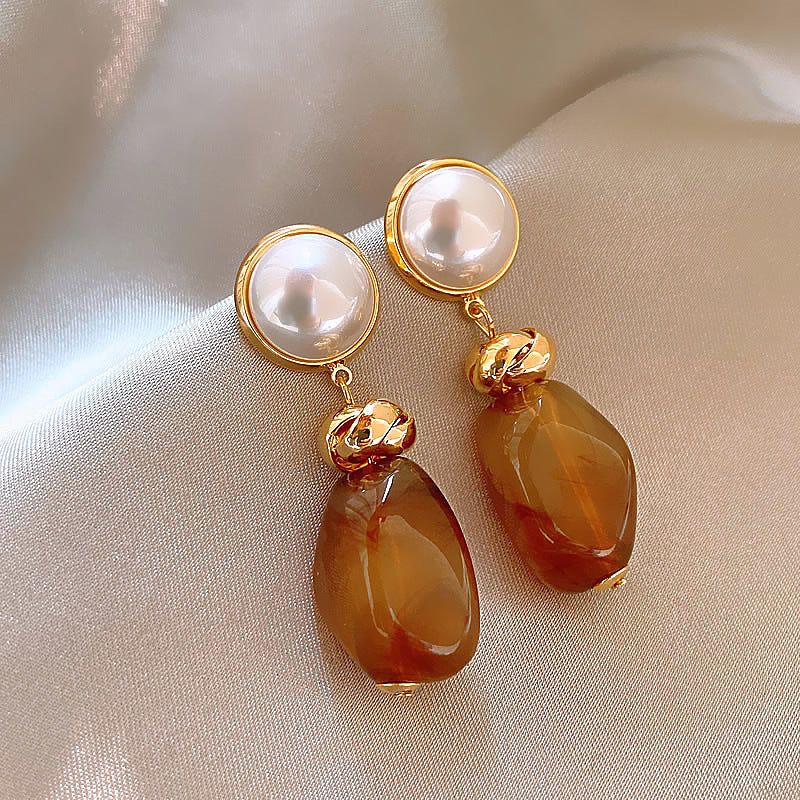 French Flash Zircon Flower Pearl Light Luxury Earrings