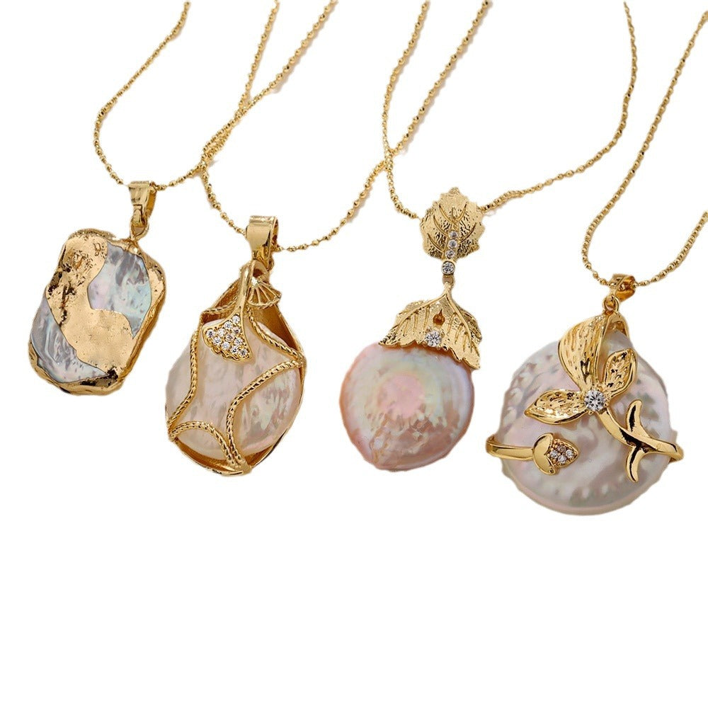 Baroque Pearl Real Gold Plating Leaves Irregular Necklace