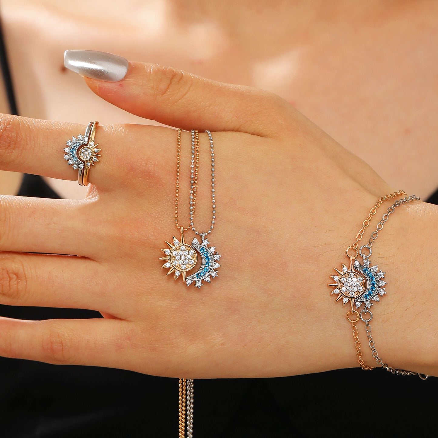 Personality Retro Design Sun Moon Twin Female Rings
