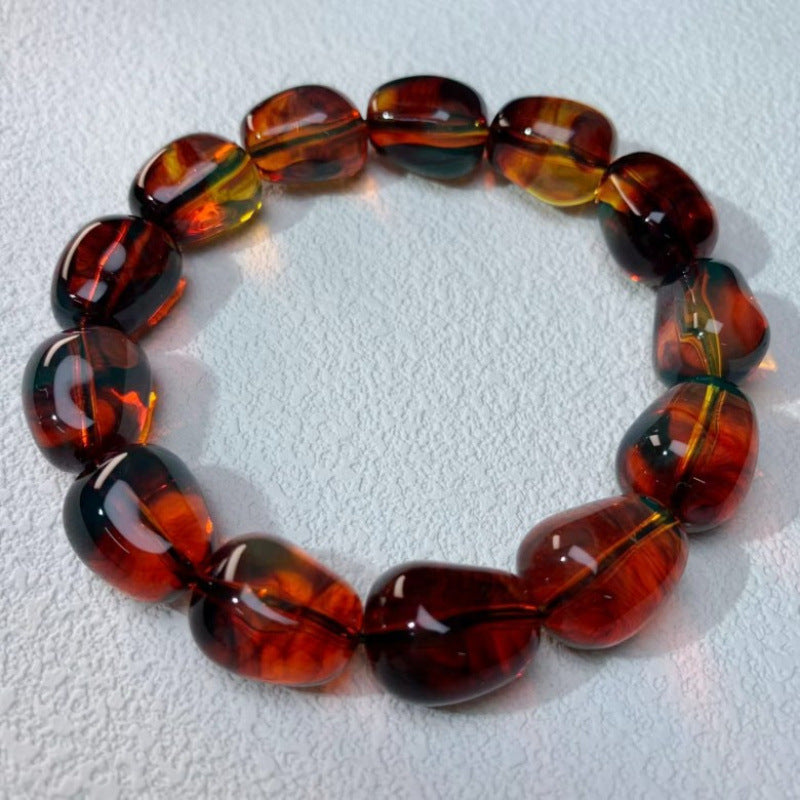 Blue Amber Bead Water Purification High Quality Blood Silk Three-color Bracelet