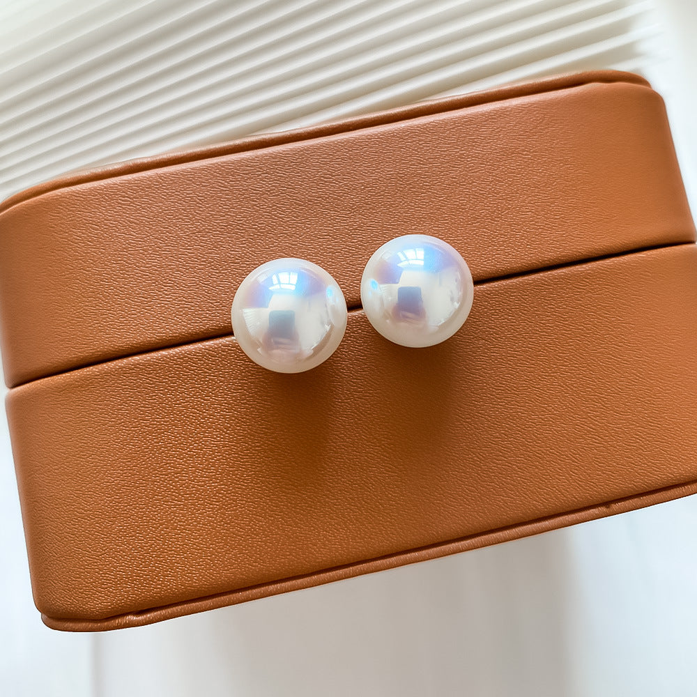 Women's Pink Bright Mabe Pearl High-grade Sier Needle Retro Exquisite Stud Earrings