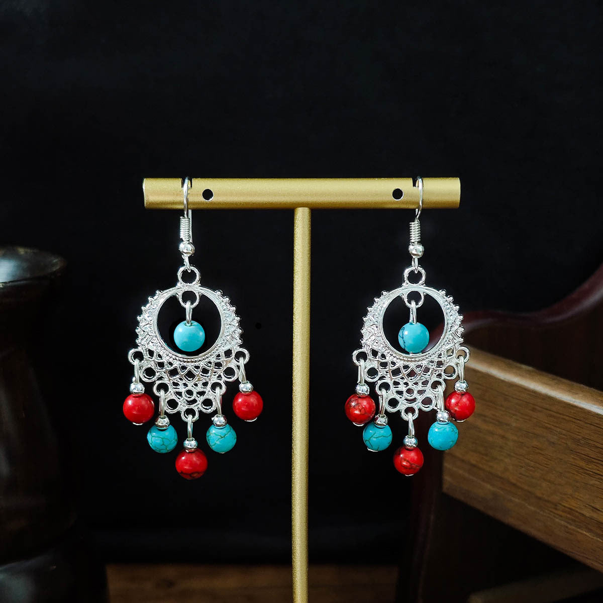 Miao Sier Colorful Long Feather Tassel Rings