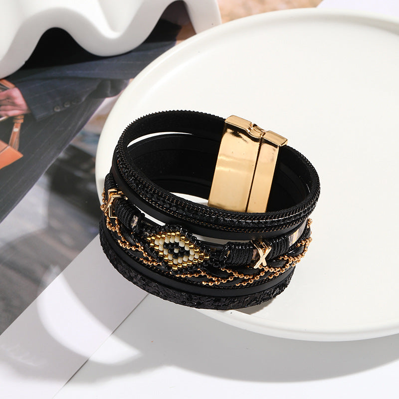 Style Ornament Eyes Bead Hand-woven Leather Female Bracelets