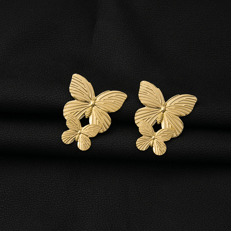 Women's Irregular Circles Vintage Metal Leaf Butterfly Earrings
