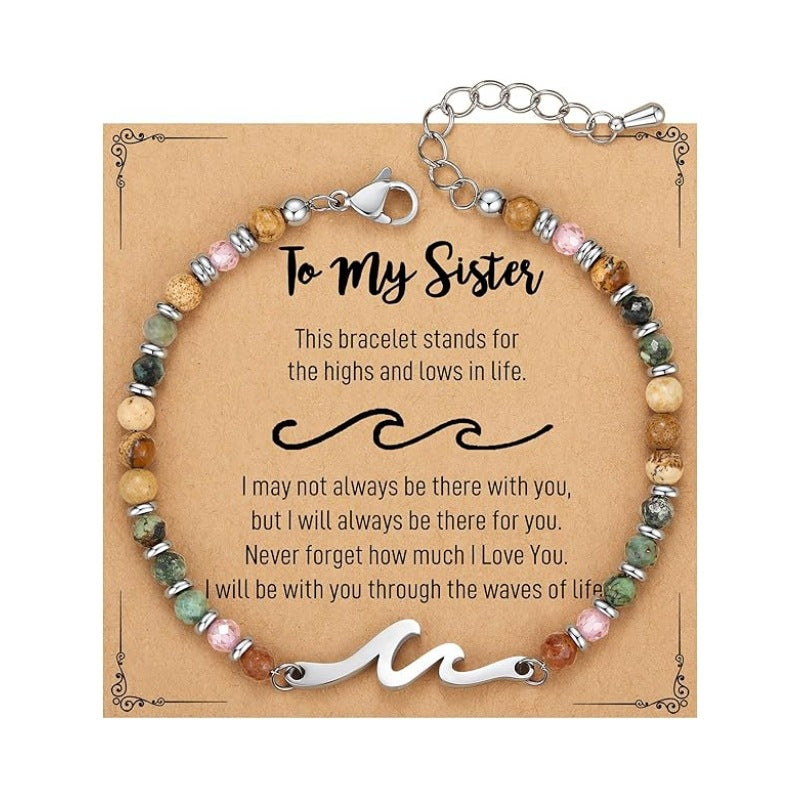 Women's Natural Stone Beaded Cross Lobster Buckle Adjustable Band Bracelet