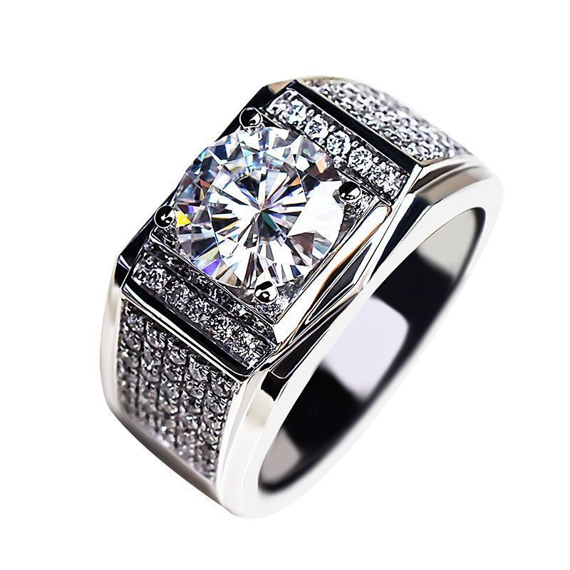 Men's Diamond Single Simulation Karat Wedding Classic Temperament Ring