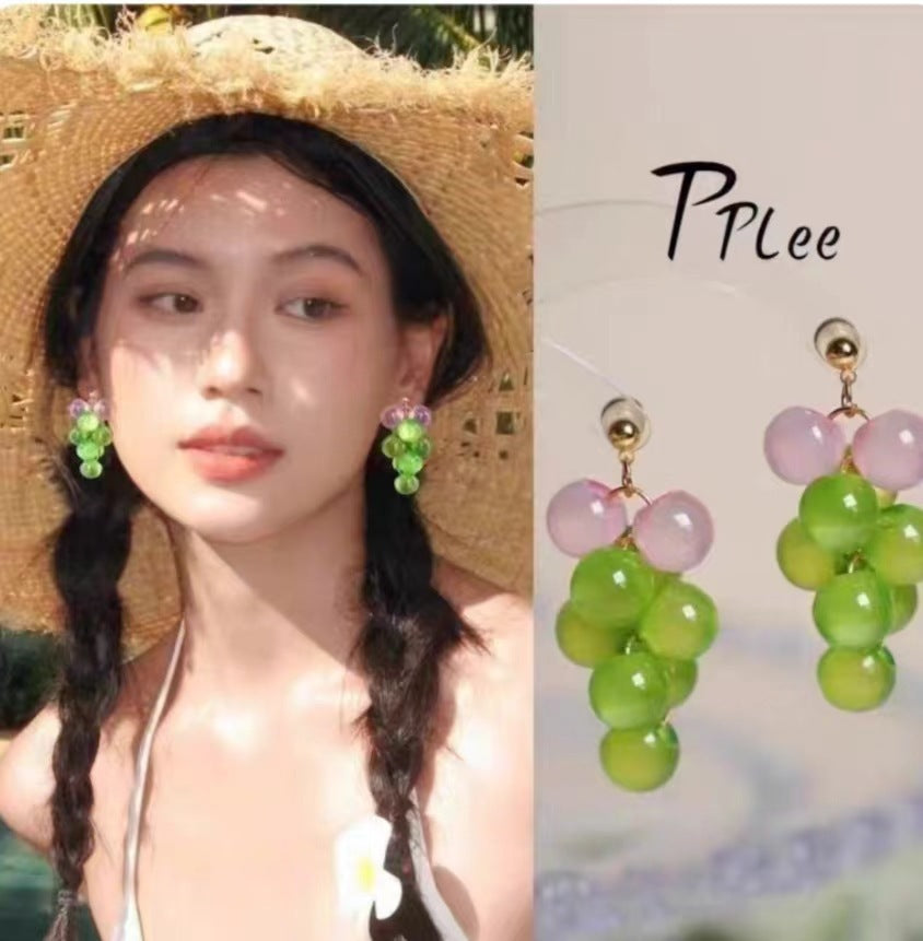 Colored Series Grape Unique Beautiful Feeling Earrings