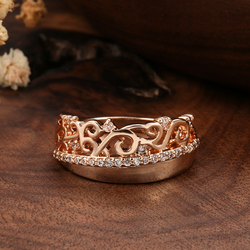 Women's Korean Style Popular Rose Gold Zircon Court Design Crown Rings