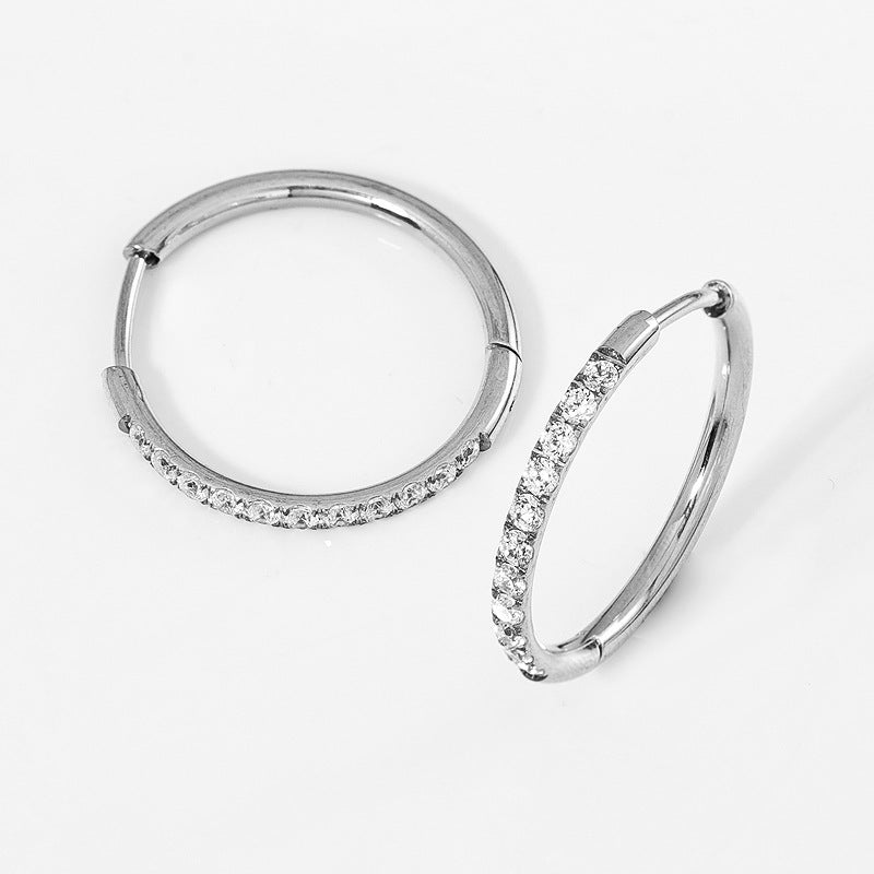 High Quality Carved Stainless Steel Studded With Zircon Titanium Earrings