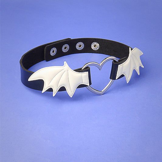Dark Punk Heart-shaped Wings Leather Contrast Color Collar