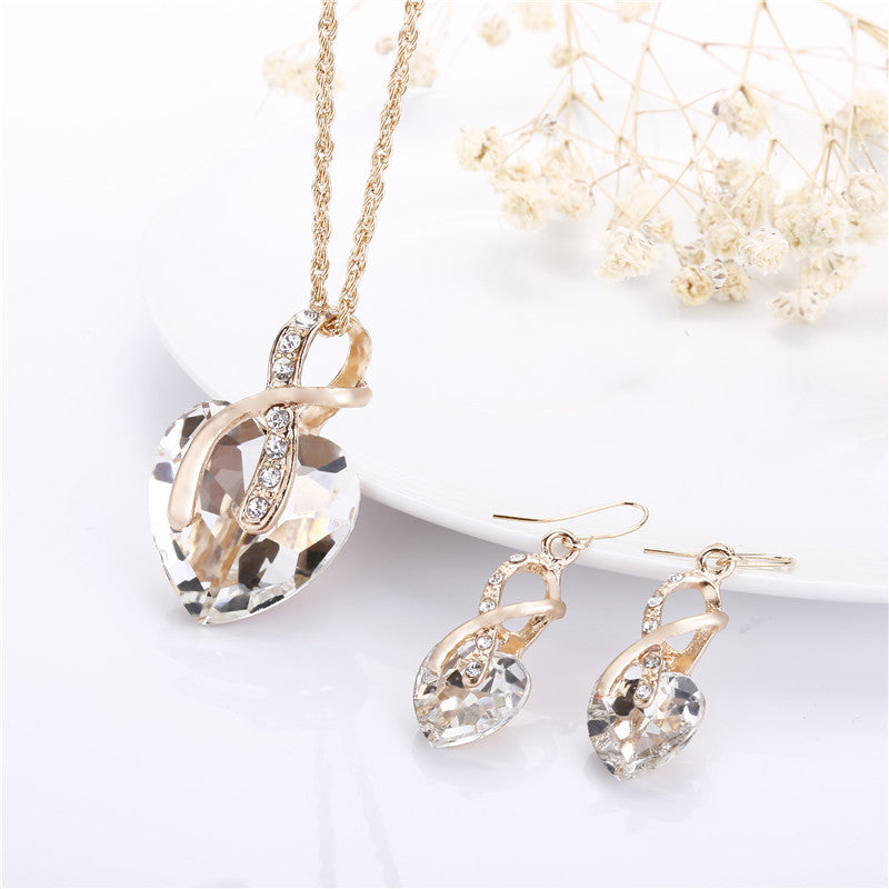 Women's Wedding Heart Shaped Love Crystal Glass Jewelry Set