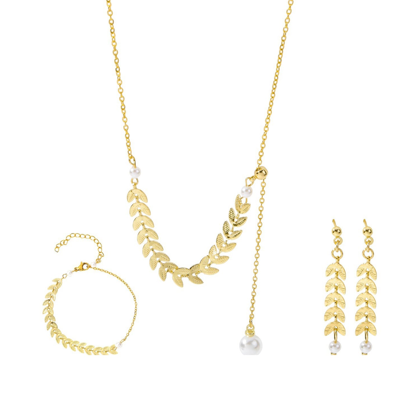 Steel Three-piece Set Niche Design Wheat Pearl Necklaces