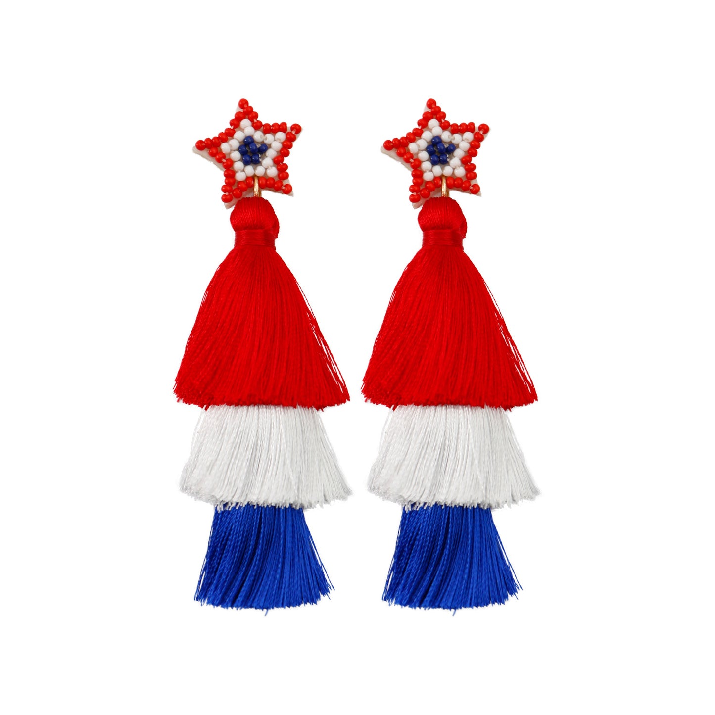 Women's Vintage Flag Ethnic Style Hand-woven Finished Red Blue Earrings