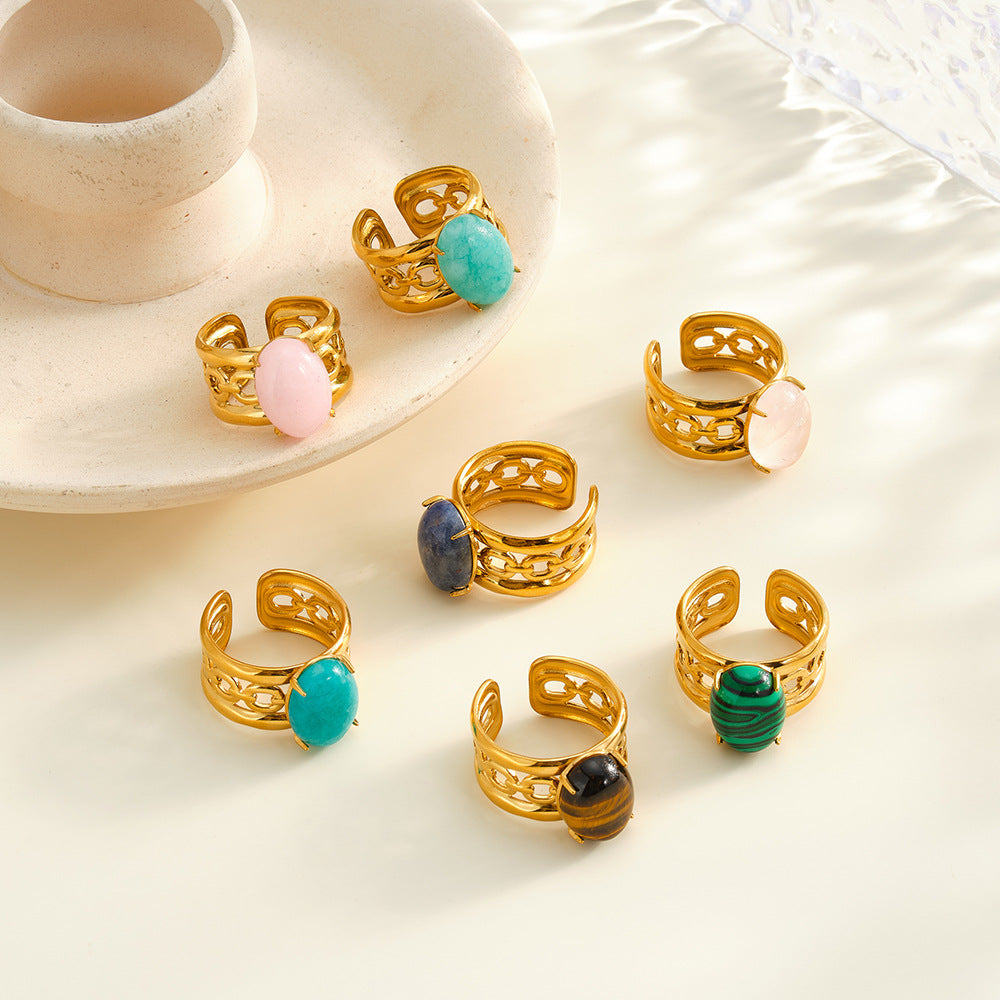 Women's Steel With Natural Stone Fashion Geometry Ring
