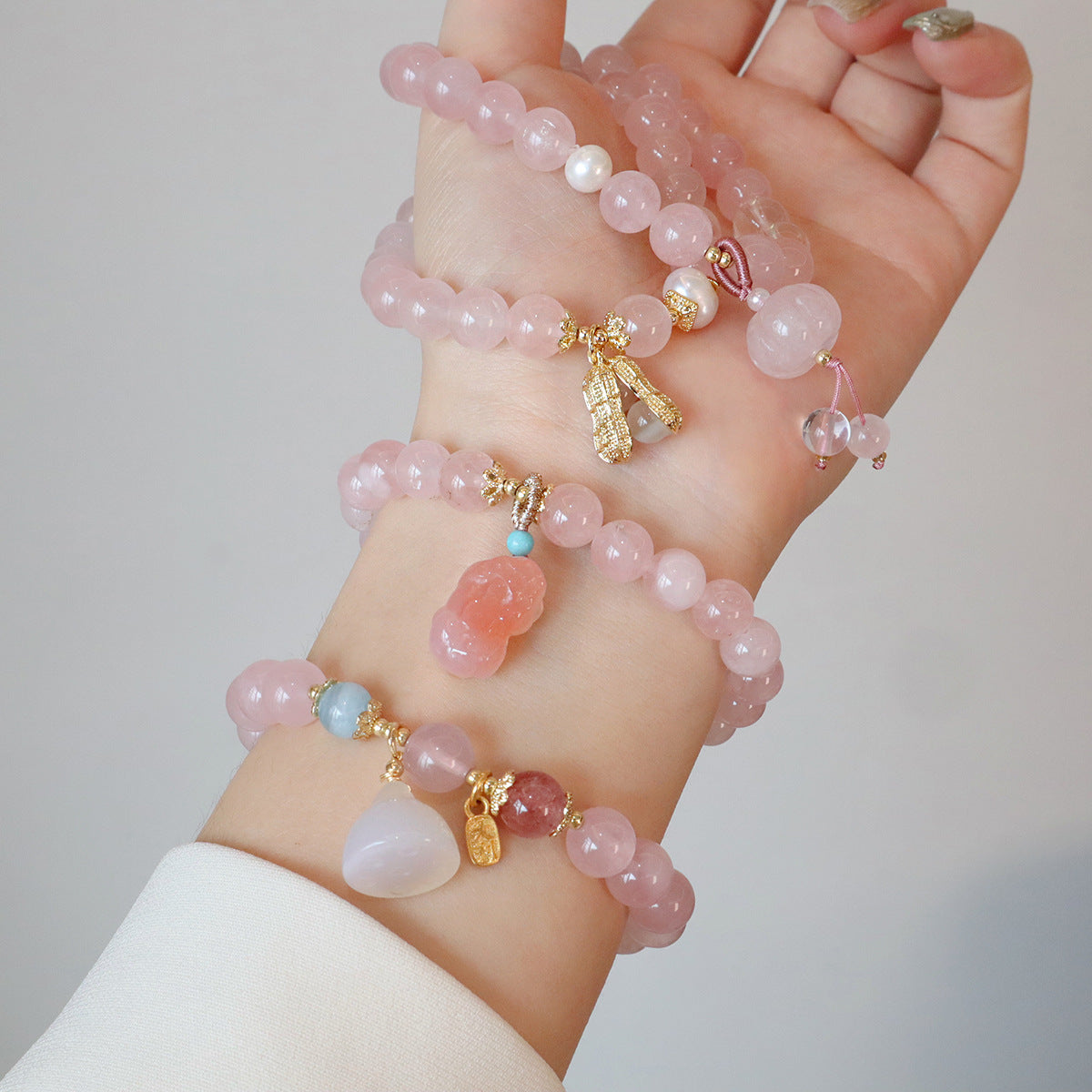 Chinese Style Fresh Natural Pink Crystal Peanut Lotus Bracelet