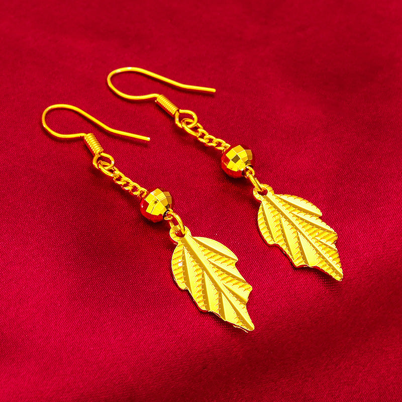 Women's Hook Vietnam Placer Gold Leaf-shaped Earrings