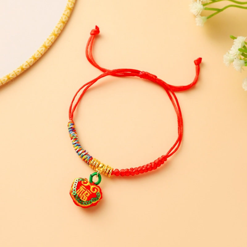 Children's Colorful Braided Rope Wrist String Safe Red Bracelet