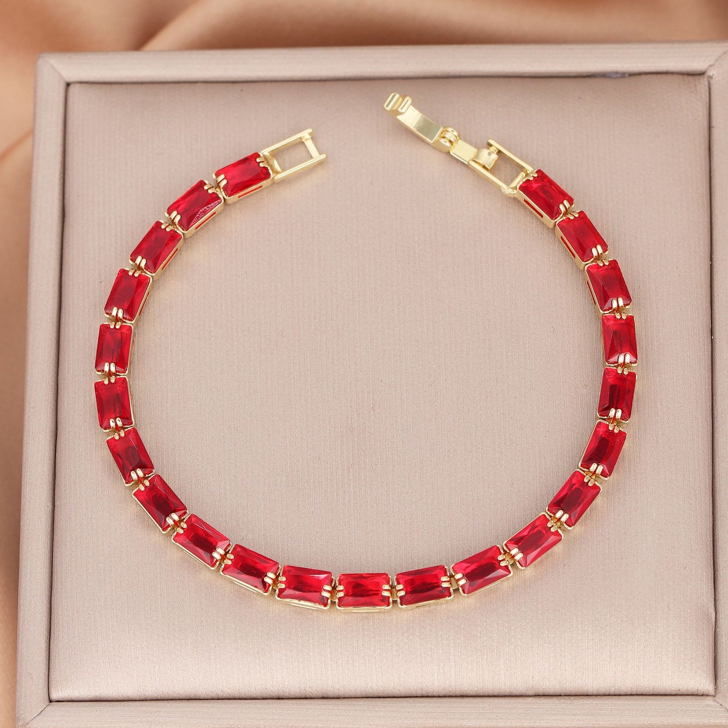 Simple Copper Square Color Zircon Advanced Light Luxury Rainbow Folding Bracelet
