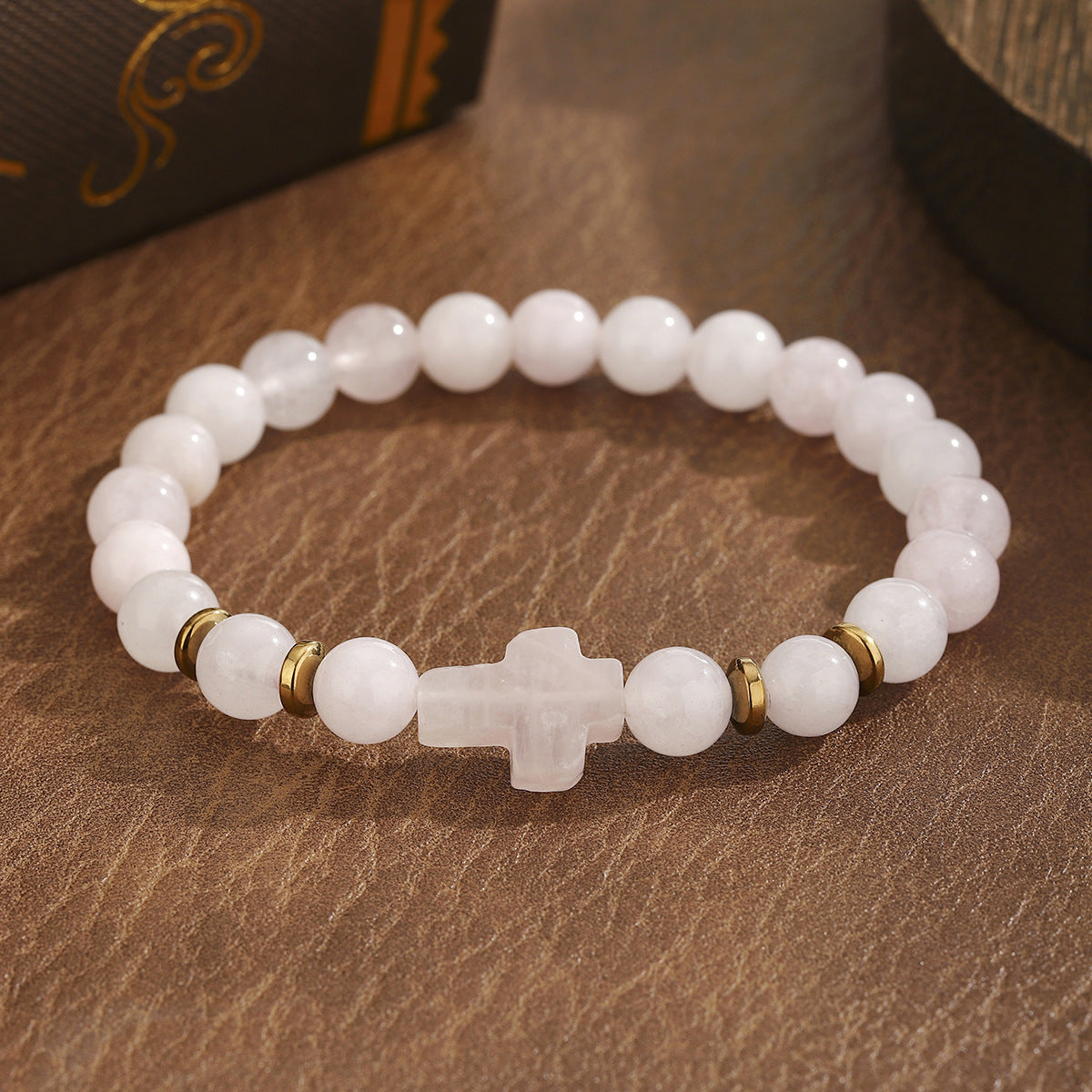 Stone Agate Crystal Cross Elastic Black White Bracelets