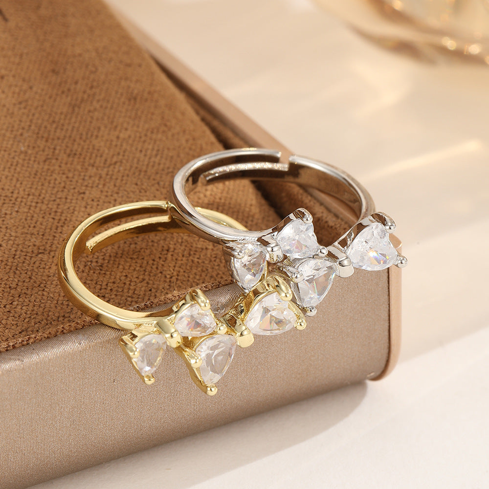 Gold Inlaid Color Zirconium Cold Wind Bow Trendy Grace Open Ring