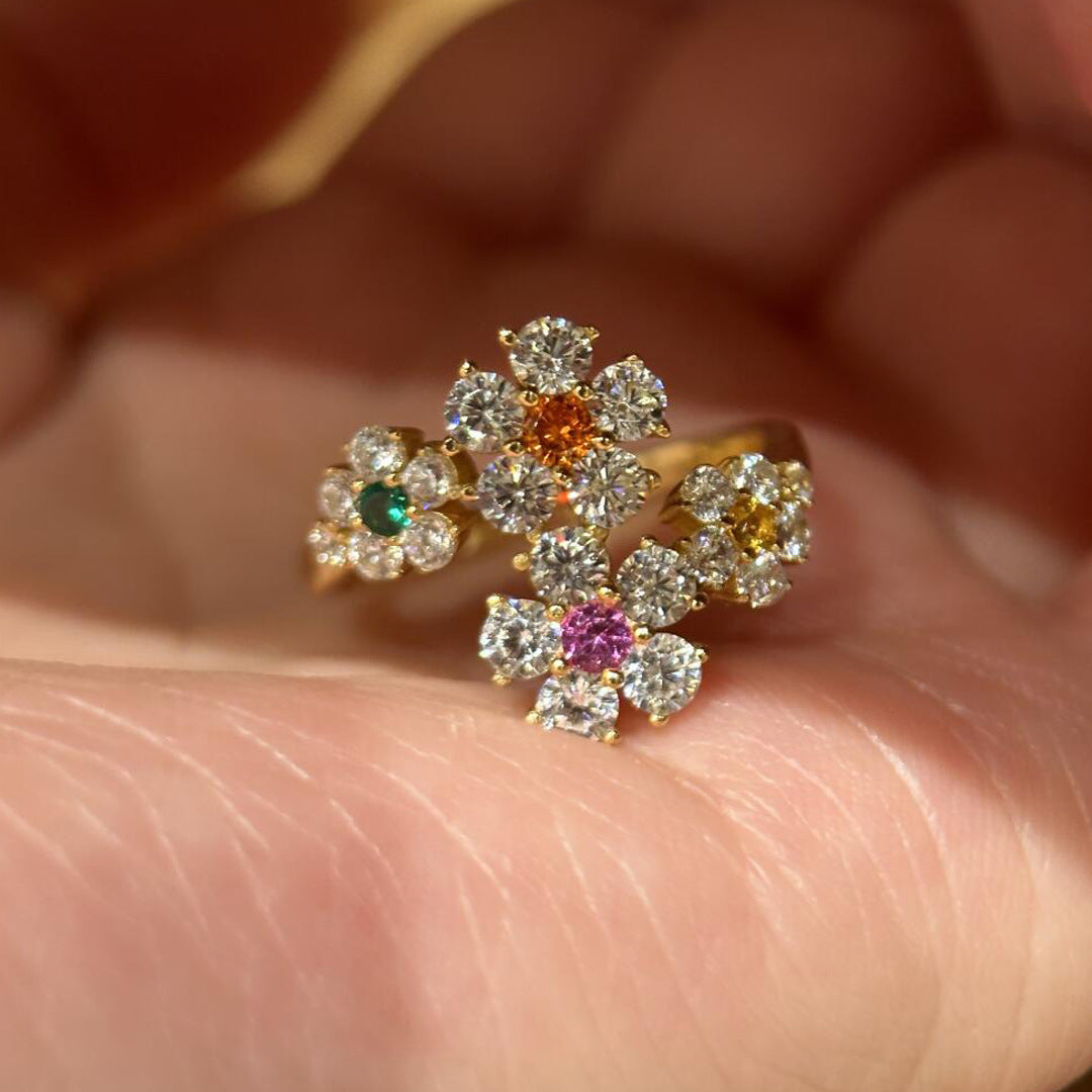 Stamen White Diamond Petal Claw Inlaid Female Niche Ring