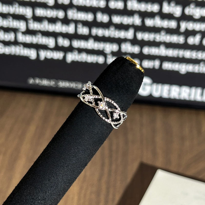 Diamond Pearl Light Luxury Texture Metallic Open Female Twin Fashion Ring