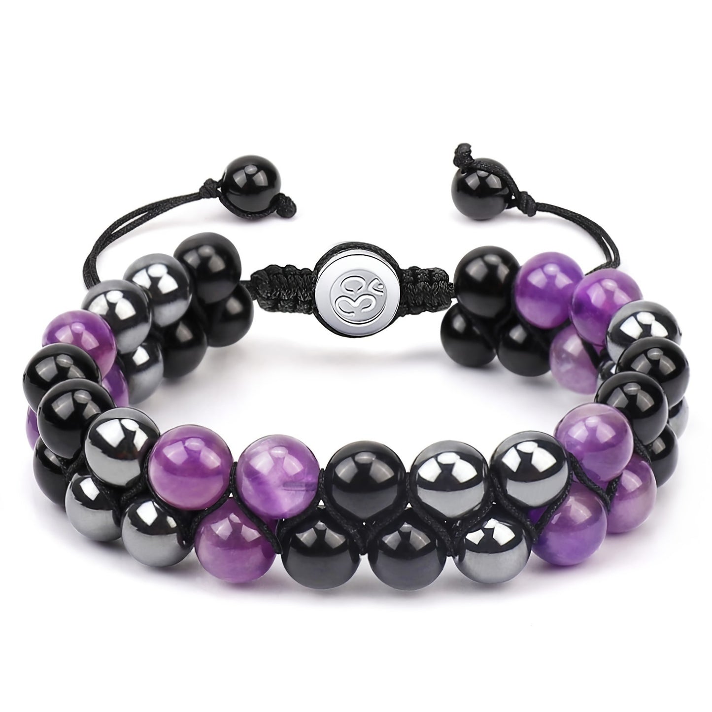 Women's & Men's Cat's Eye Green Pine Red Pattern Black Silk Phantom Natural Bracelet