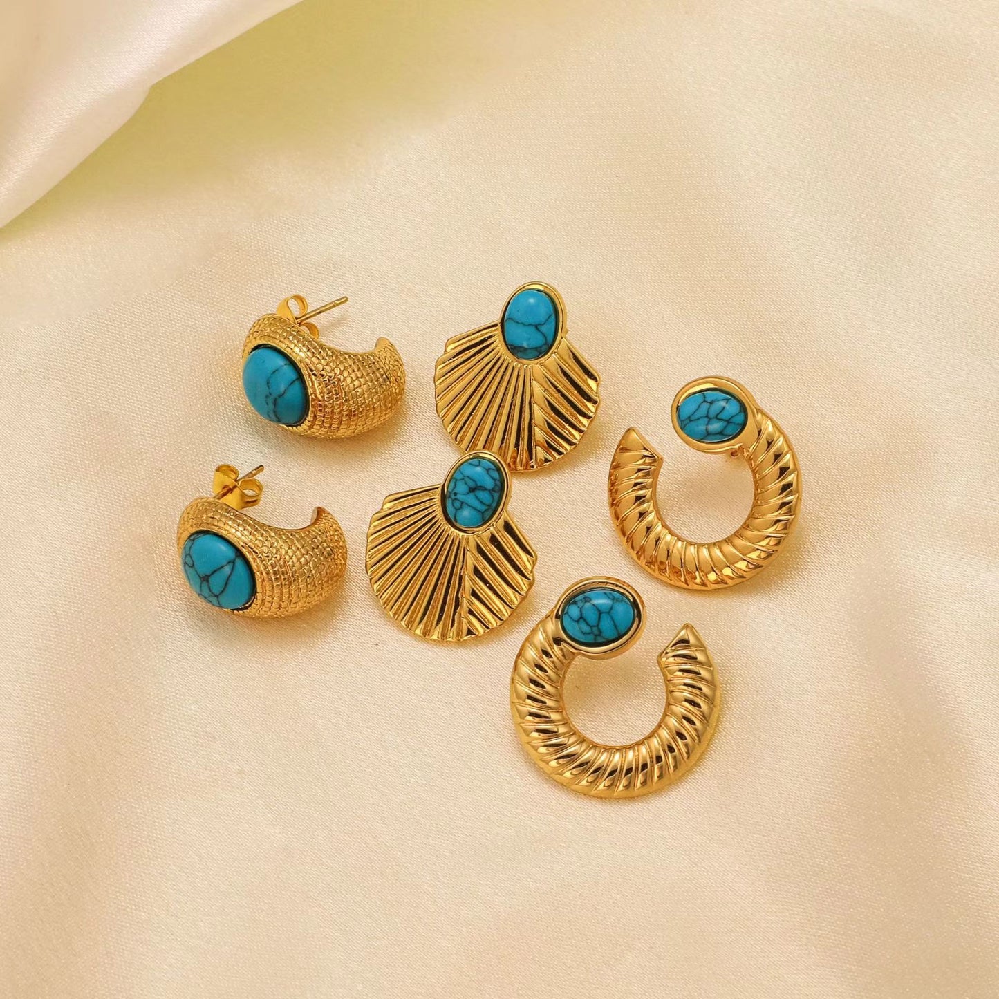 Stainless Steel Turquoise Hydraulic Shaped Titanium Stud Earrings