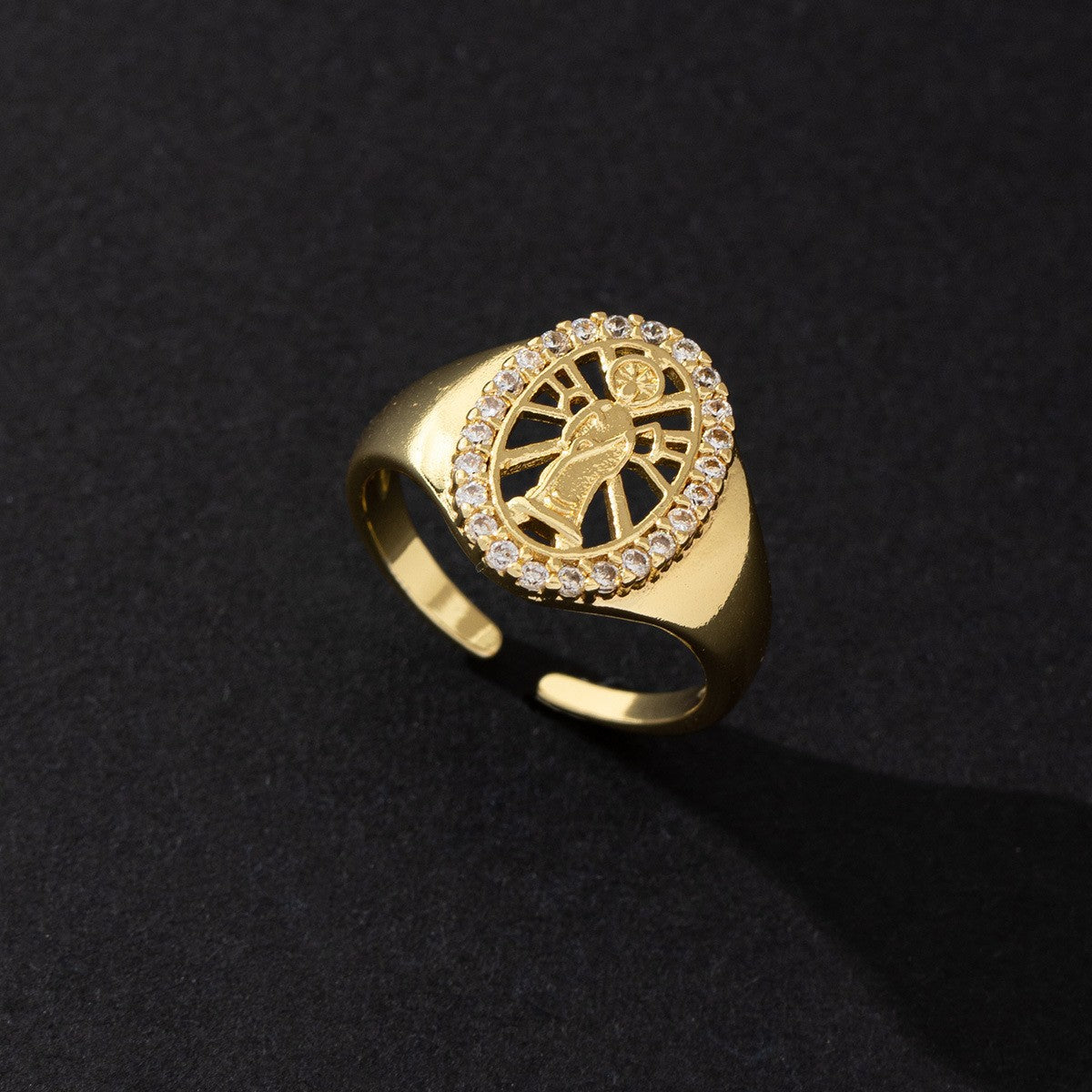Women's Copper Zircon Electroplated Real Gold Open Index Ring