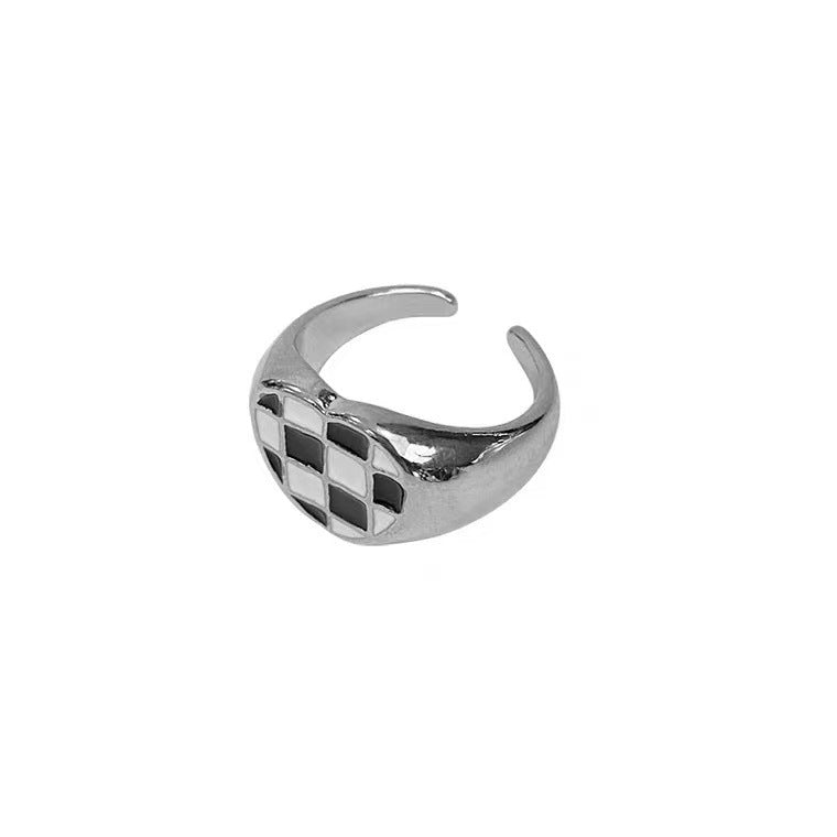 Chessboard Plaid Drip Glazed Open Female Summer Niche Design Cold Ring