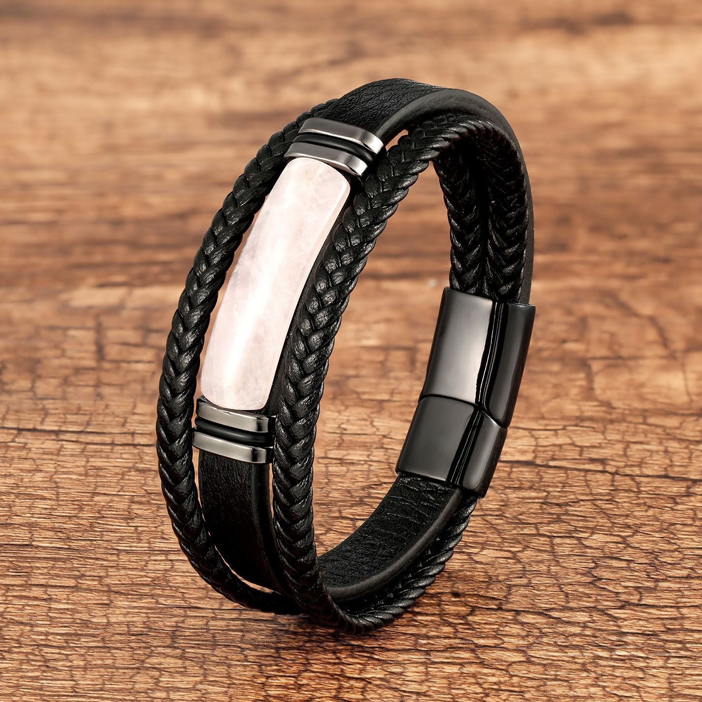Men's Rope Leather Stone Magnetic Buckle Bracelets