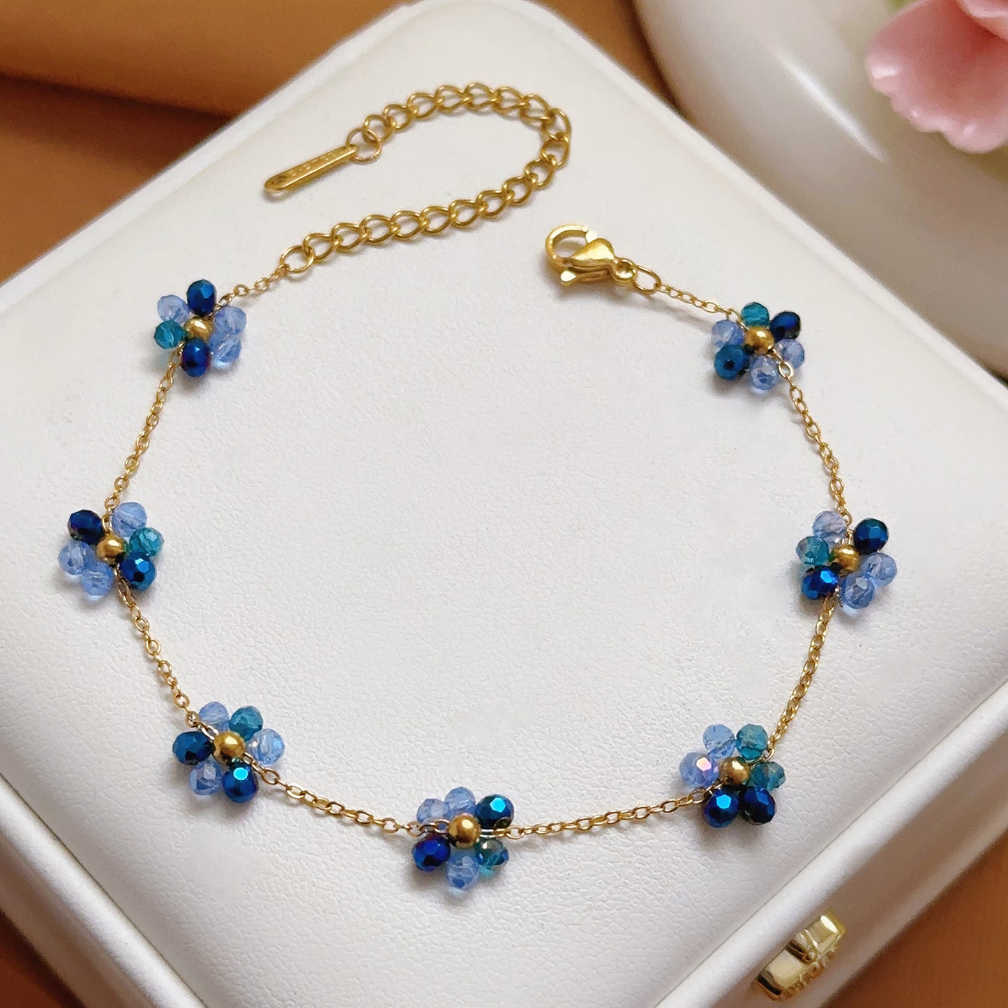 Bohemian Beaded Handmade Small Flower Micro Glass Bead Titanium Jewelry Set