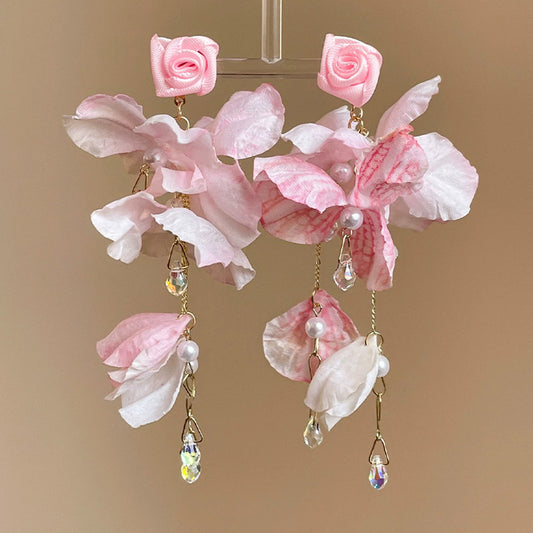 Women's Petals Beaded Tassel Rose Elegant Elf Summer Atmosphere Travel Earrings