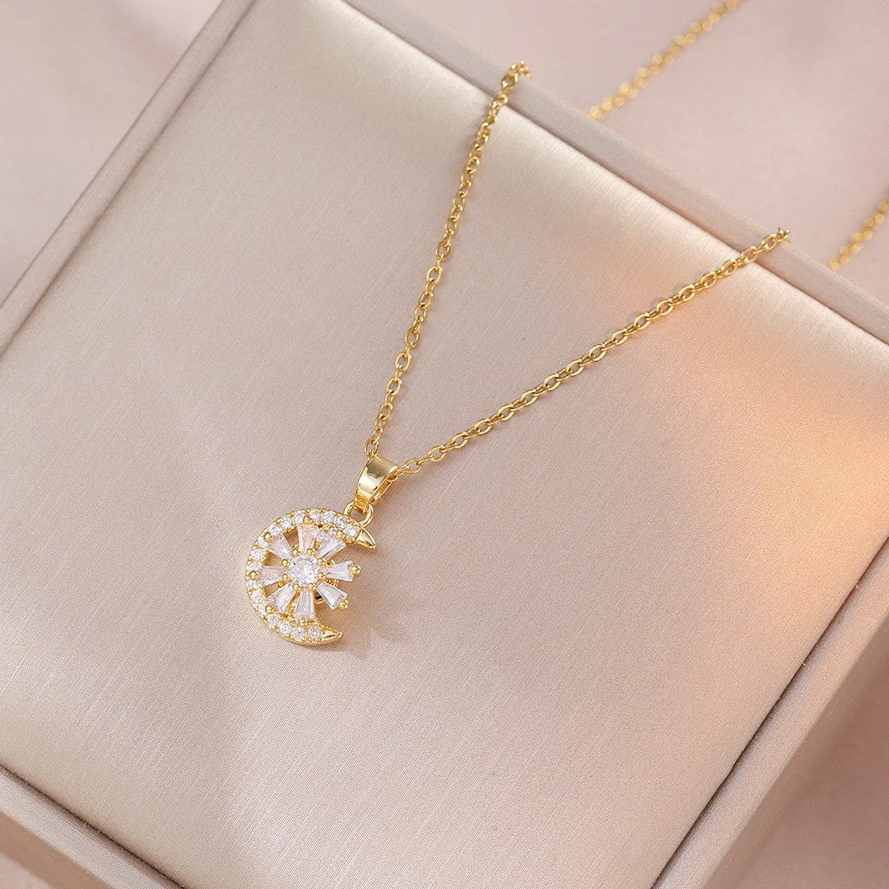 Women's Colorful Flower Titanium Steel Clavicle Chain Necklace