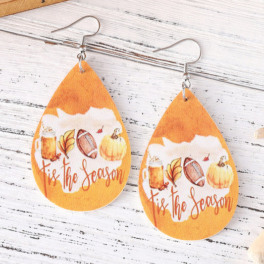 Pumpkin Striped Maple Letter Water Drop Earrings