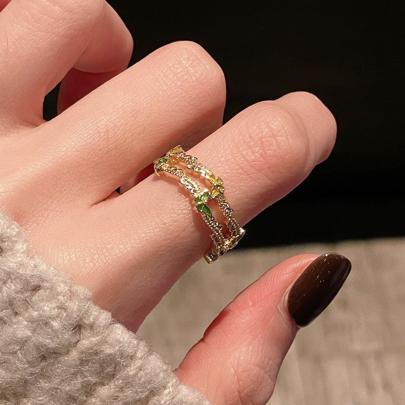Paint Flower Spring Sequence Light Retro Small Pastoral Branch Tender Ring